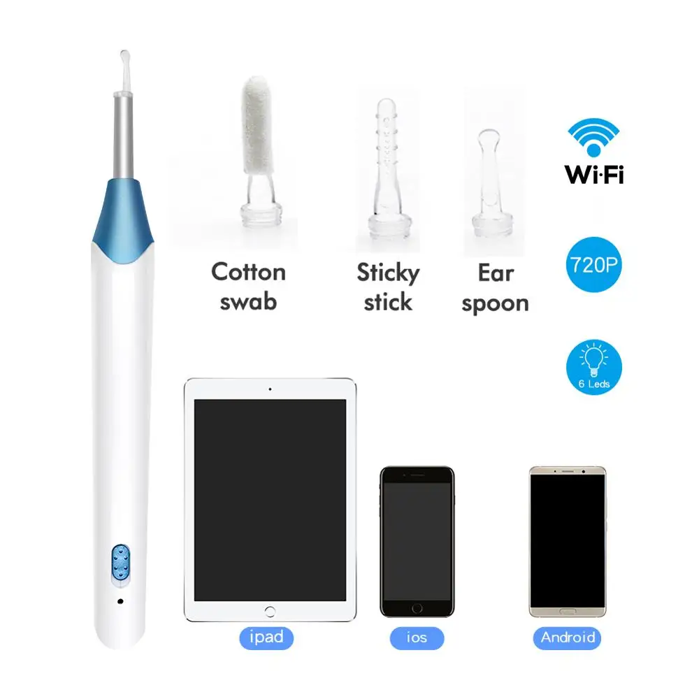 

Antscope Wifi Ear Cleaning Otoscope Integrated 5.5mm Wireless Medical Safe Ear Pick Tool Visual Ear Spoon Camera Endoscope, White