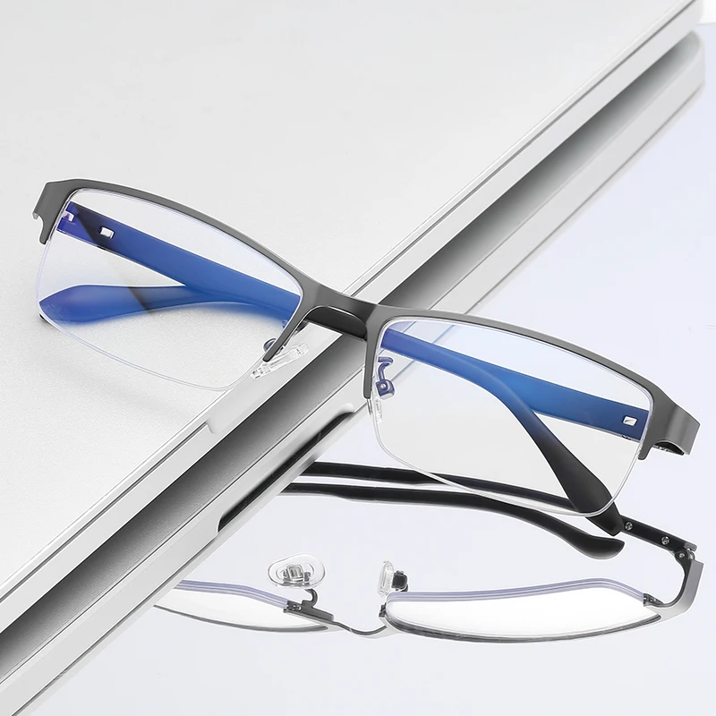 Jheyewear business men half rimless latest simple vintage blue light blocking glasses optical frame