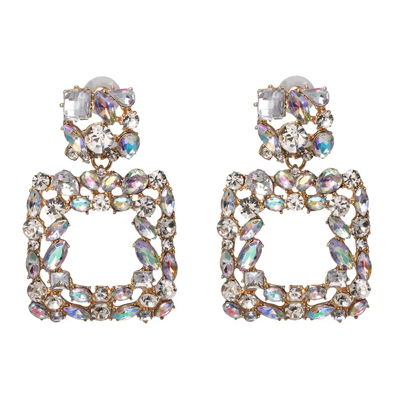 

AER19601 New Fashion ZA Design Gold Plated Geometric Crystal AB Diamond Rhinestone Dangle Earrings For Women Jewelry, Multi