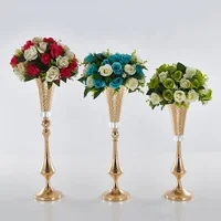 

Plating long horn vases flower wedding decoration