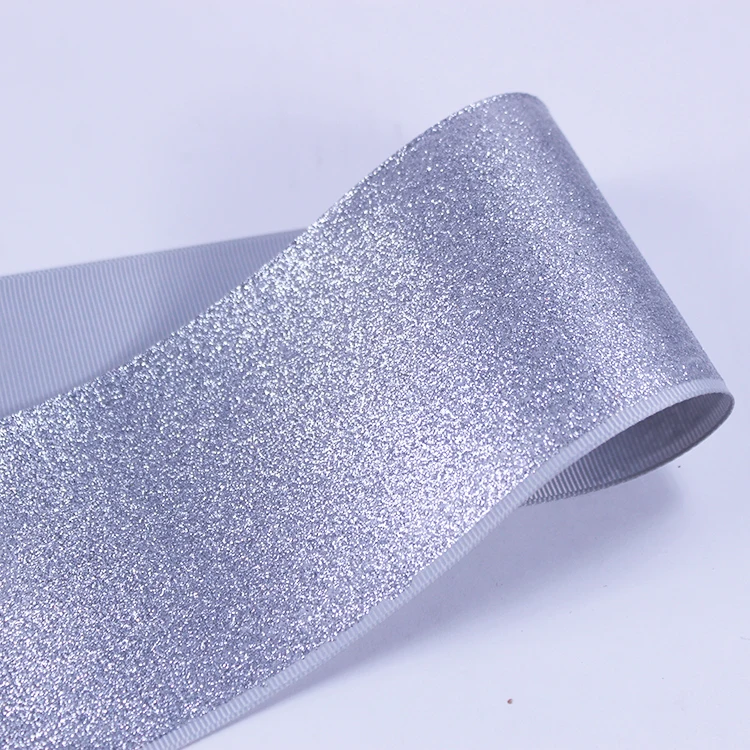 3 Inch Silver Solid Glitter Grosgrain Ribbon Sparkle Grosgrain Ribbon