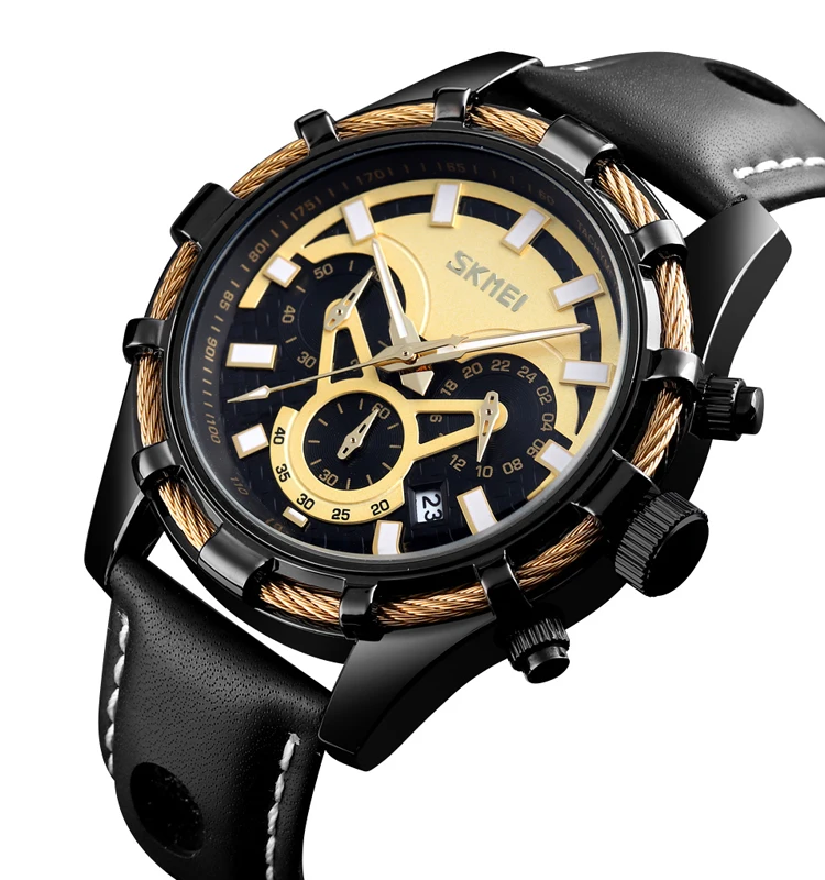 

skmei 9189 special design watch men genuine leather high quality quartz wristwatch