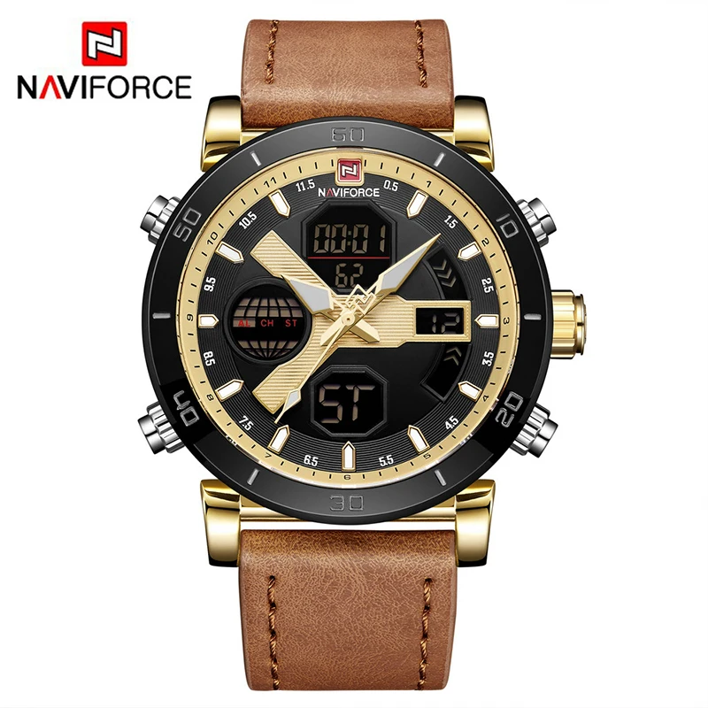 

NAVIFORCE 9132 Men LED Digital & Quartz watches 24-Hour display Auto Date watches, As picture