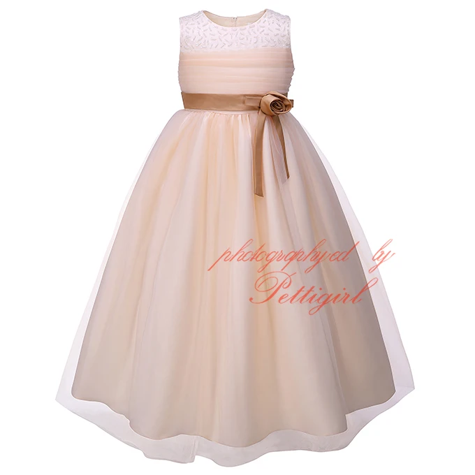 

2016 New Summer Yellow Big Girl Wedding Dress With Beading Tulle Girls Ball Gown Sleeveless Teenage Formal Garment GD81204-13