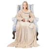 Wearable Fleece Blanket With Sleeves And Pocket For Women Men Super Soft Microplush Adult Wrap Full Body Blanket Robe For Lounge