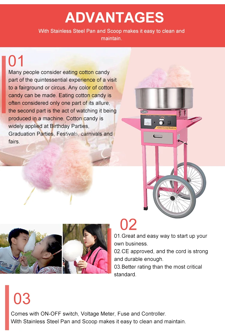 Industrial Fairy Pink Candy Sugar Maker With Glass / Vending Commercial Cotton Candy Floss Maker Cart Machine for Sale