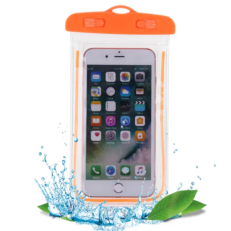 

Waterproof Case For Phone Luminous Swimming Bags Underwater Phone Case For Seaside Vacation, Blue black orange light green orange