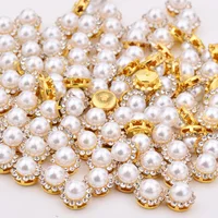 

8 10 12 mm Sewing White Pearl Rhinestone Applique Round Gold Flower Crystal Stone Sew On Diamond Strass for Dress Jewelry