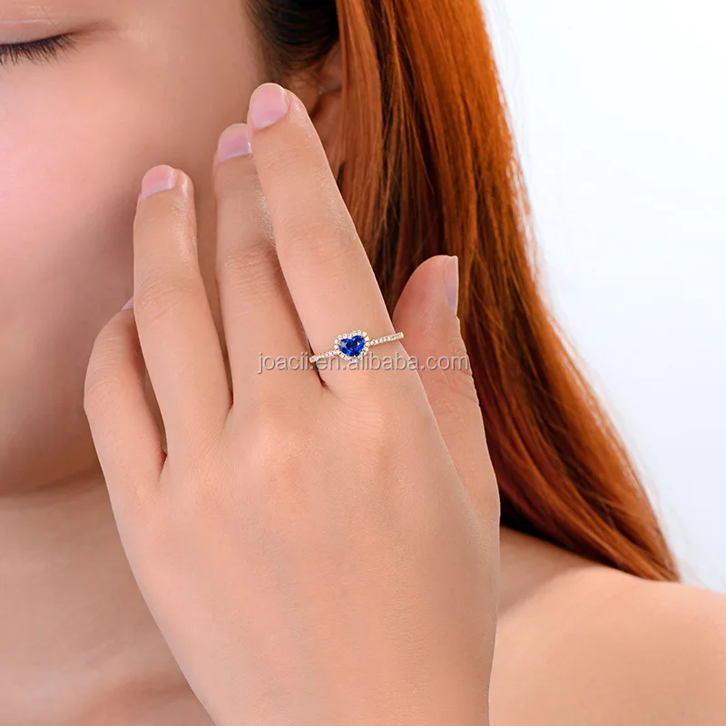 Joacii Wholesale 925 Gold Plated Sterling Silver Blue Heart Sapphire Ring With Rengas