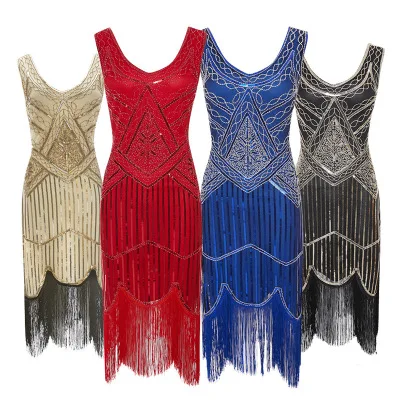 

1920s Embellished Fringed Flapper Dress Women Formal Long Prom Dress Coldker