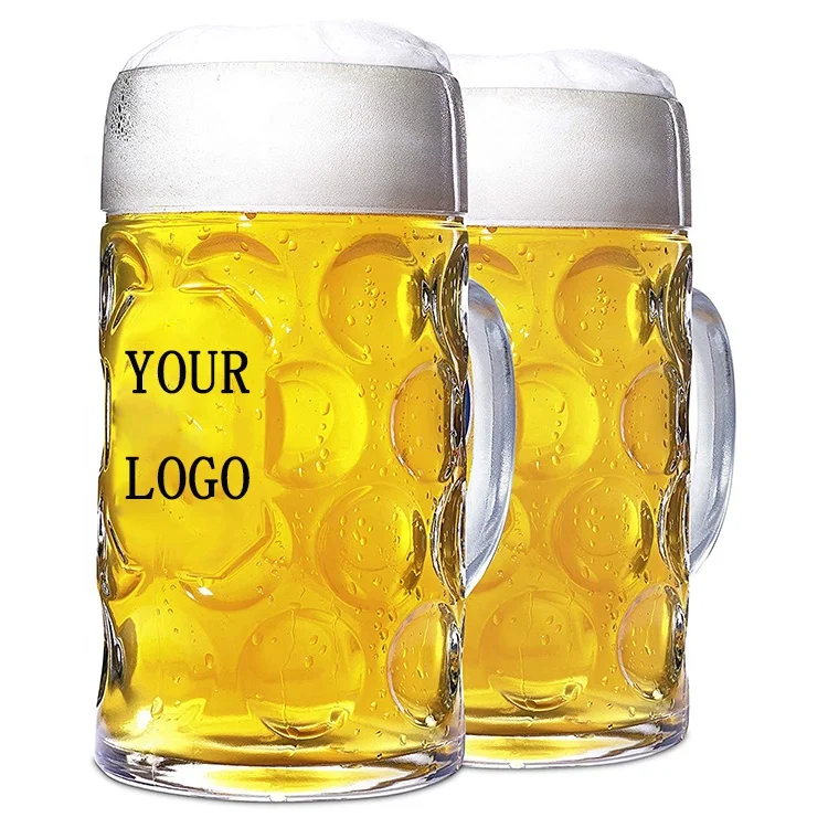 

Custom Logo 1L Oktoberfest German Beer Mug Plastic Classic German Beer Stein with Dimpled, Transparent