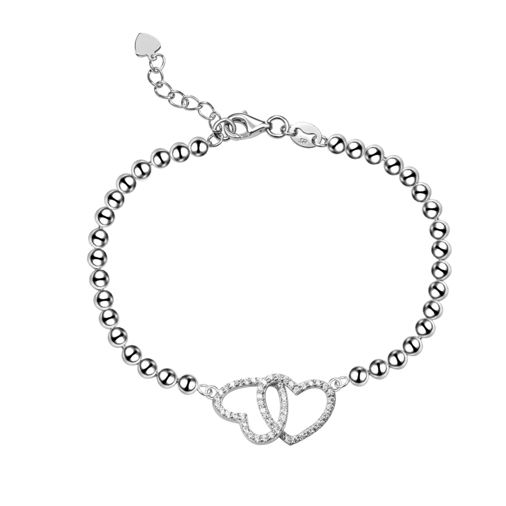 

Two Hearts Fashion Jewelry 2018 Sterling Silver Charms Bead Bracelet Custom Logo
