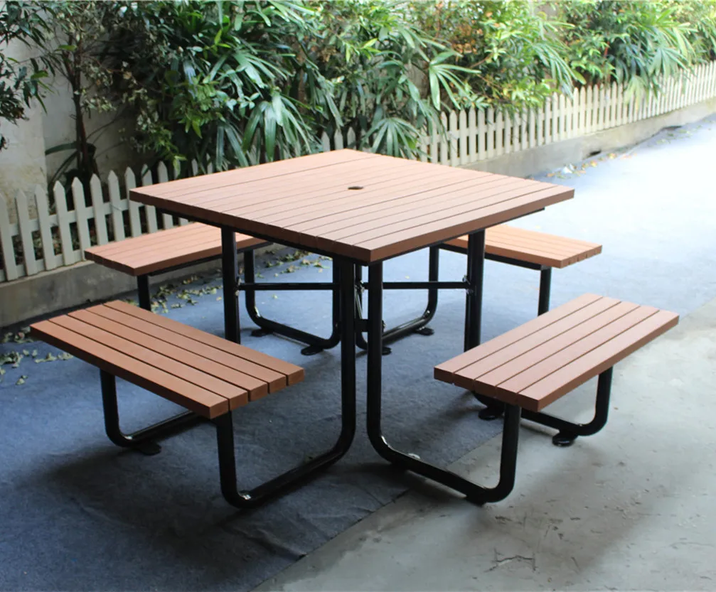 Steel And Recycled Plastic Wood Outdoor Table And Benches Buy Outdoor