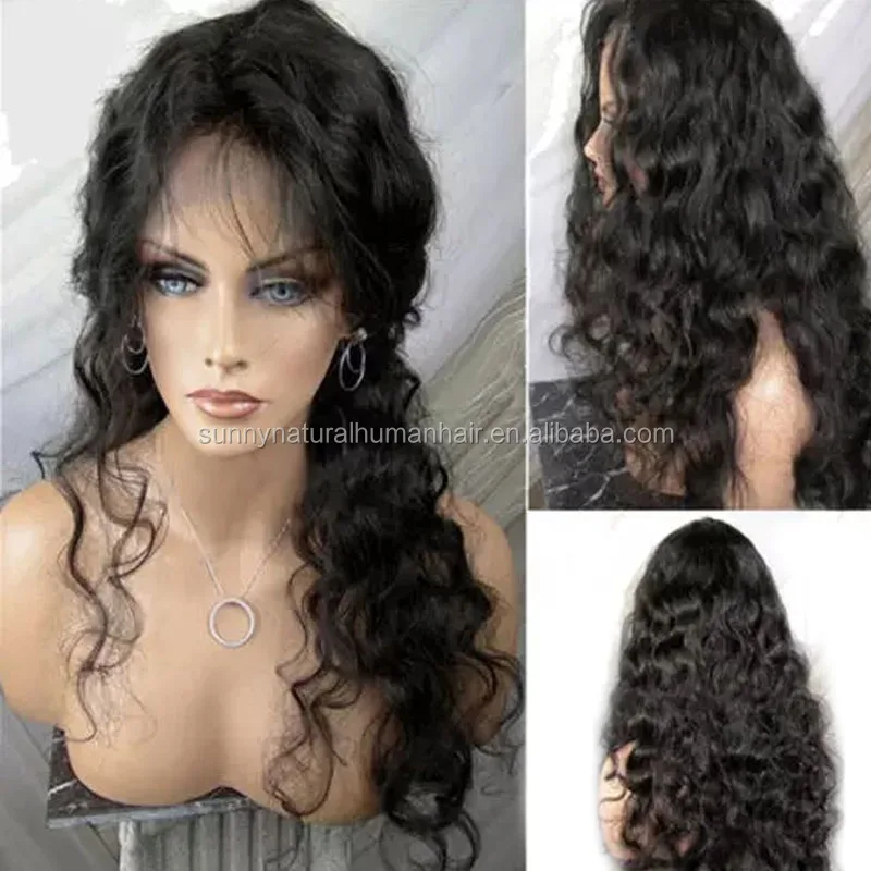 

fashionable Water Wave wet and wavy cheap lace front wig human hair wig afro kinky curly glueless full lace wig with baby hair, Natural color #1b