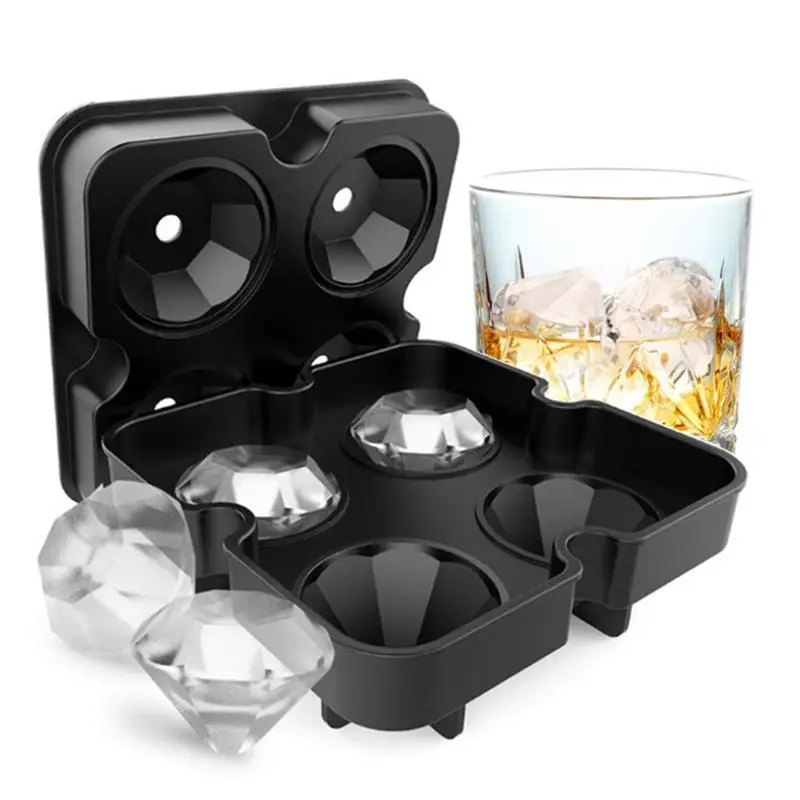 

4 Hole Reusable Diamond Shape Silicone Ice Cube Tray Mold, Black