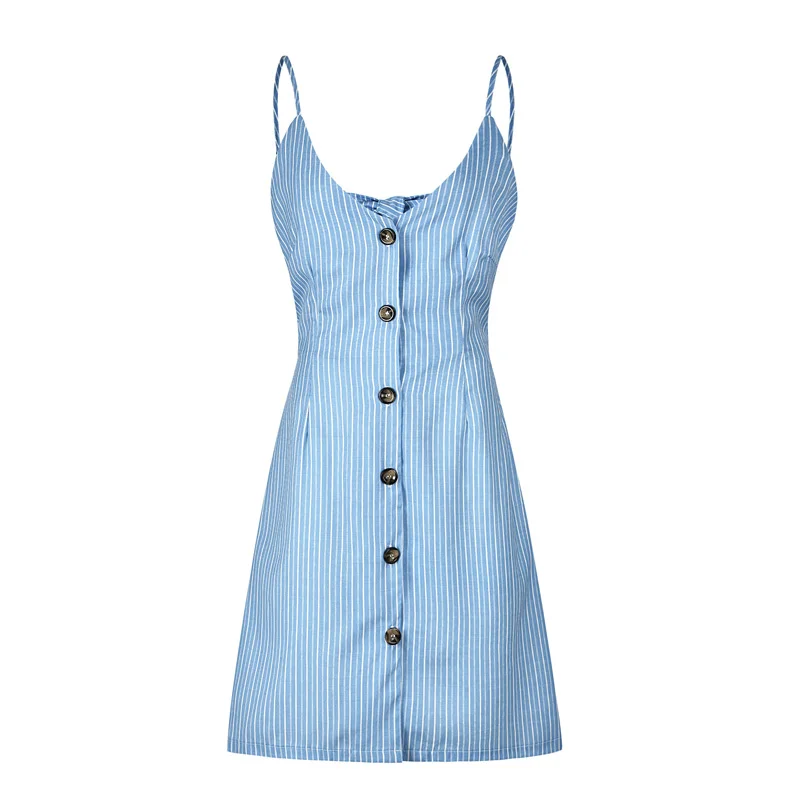 

Wholesale 2019 New Model Spaghetti Strap Button Women Casual Ladies Summer Print A Line Sexy Floral sleeveless halter Dress, N/a