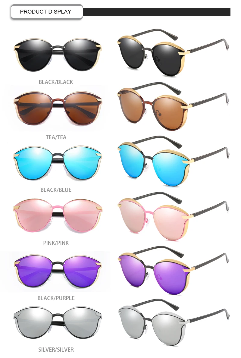Trendy Luxury Design Cateye Metal Mirror Polarized Womens Sunglasses