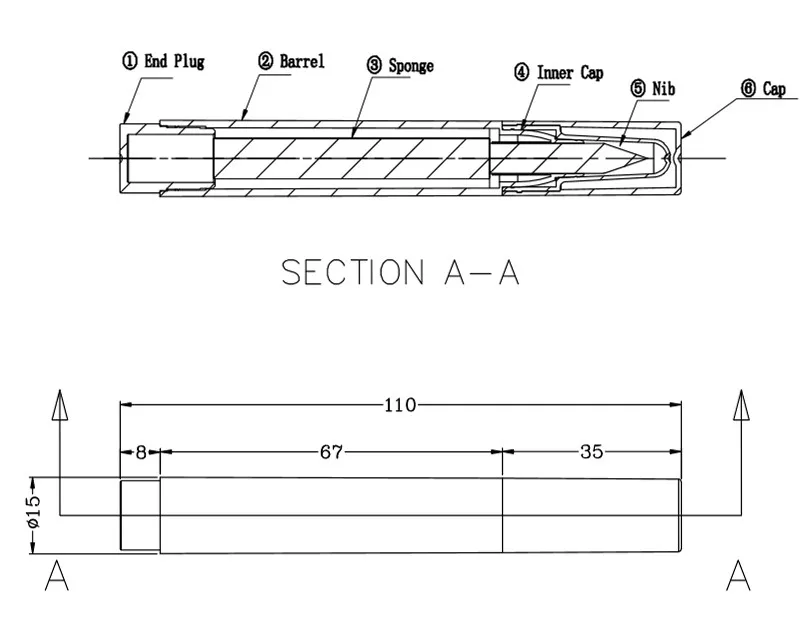 Jumbo Size Empty Plastic Liquid Eyeliner Pencil With Different Felt