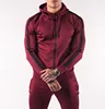 Navy Polyester Tracksuit Tops Slim Fit Men's Full Zip Hoodie Raglan Contrast Hoodie Top Muscle Hoodie Jacket OEM