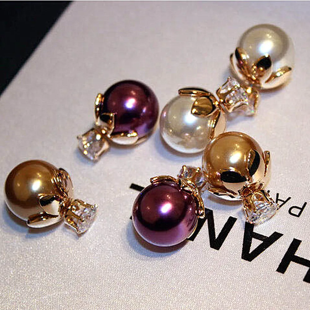 

Women Luxury New Freshwater Pearl Earring Designs Cute Genuine Pearls Stud Earrings With Crystal Zircon, Purple;white;gold