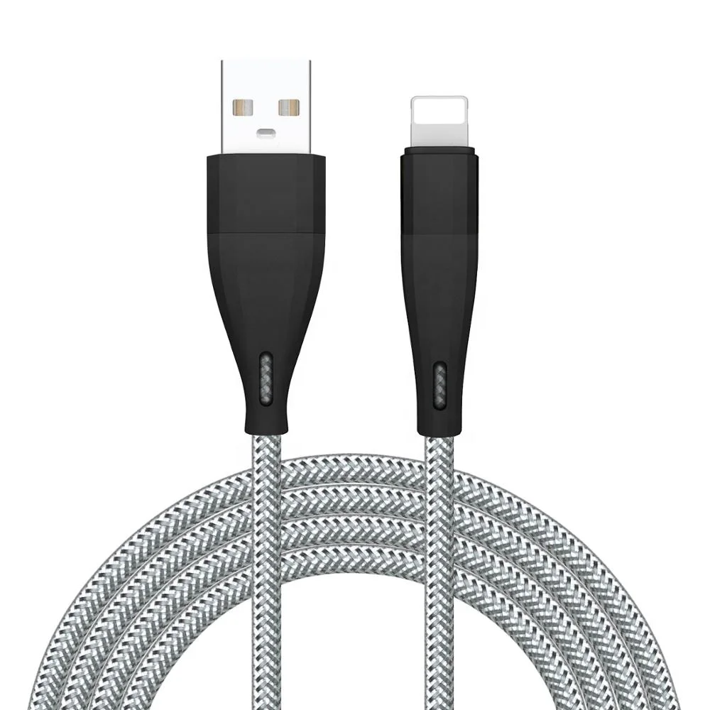 

MFI Super Durable Steel Wire Braided Data Cable for Phone USB2.0 2.4A Fast Charge MFI certificate Cable, Black;white