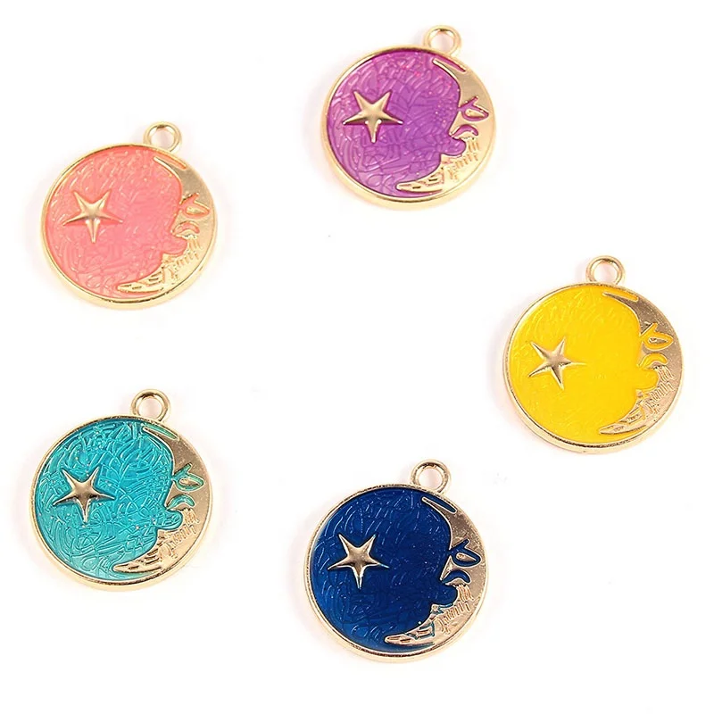

Round Star&Moon Enamel Alloy Charm Pendant Fit DIY Necklace Jewelry Findings