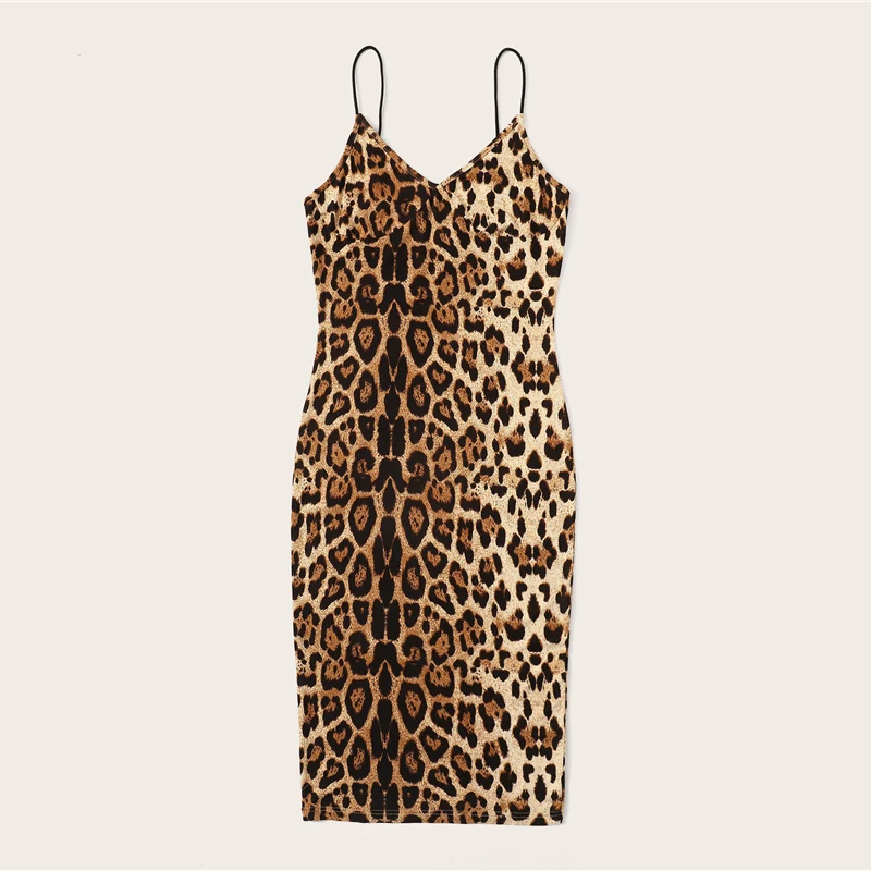 Multicolor Sexy Party Backless Leopard Print Cami Sleeveless Pencil Skinny Club Dress Autumn Night african kitenge dress designs