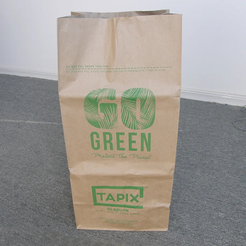 Custom Brown Waterproof Biodegradable Lawn Leaf Paper Bags Paper Trash Bags Compostable Yard