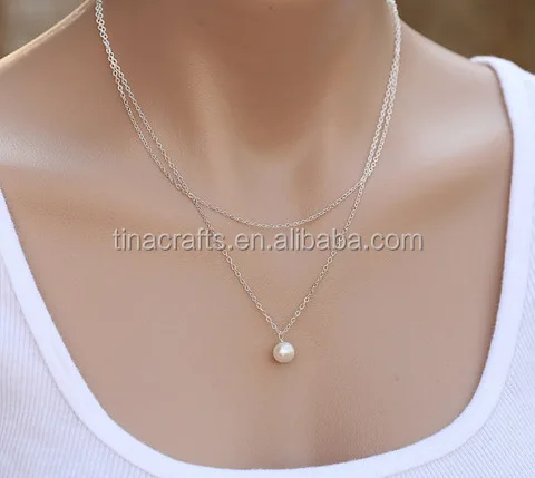 

Fashion simple design pearl pendant necklace with sterling silver chain