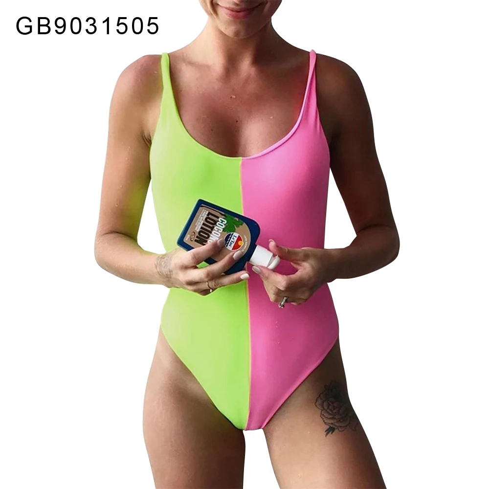 

2019 Vintage Two Colour-bumping Bikini Sexy One-Piece Beachwear Swimwear, As picture