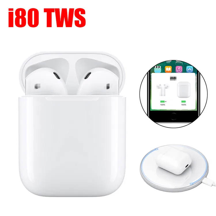 

2019 new design Original i80 tws BT 5.0 Earphones Wireless Charging Popup Touch Hifi Earbuds i80tws 1:1 i60 i30 i10, White