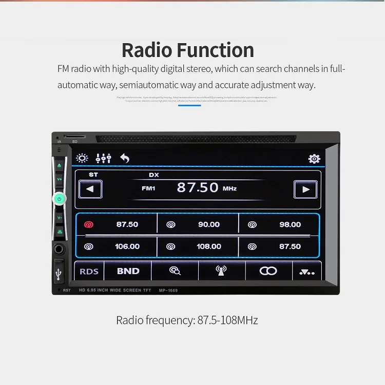 2 Din 6.95 Inch Touch Screen Hd Car Dvd Player With Multifunction Video