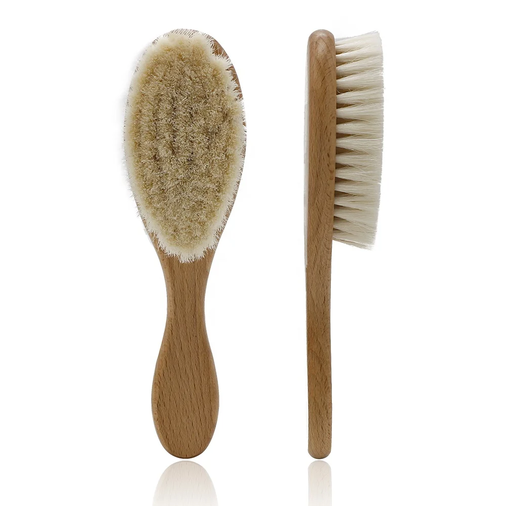 

Long Paddle Handmade Wooden Handle Comfortable Wool Hair Brush Facial Cleaning Baby Hair Brush, Brown