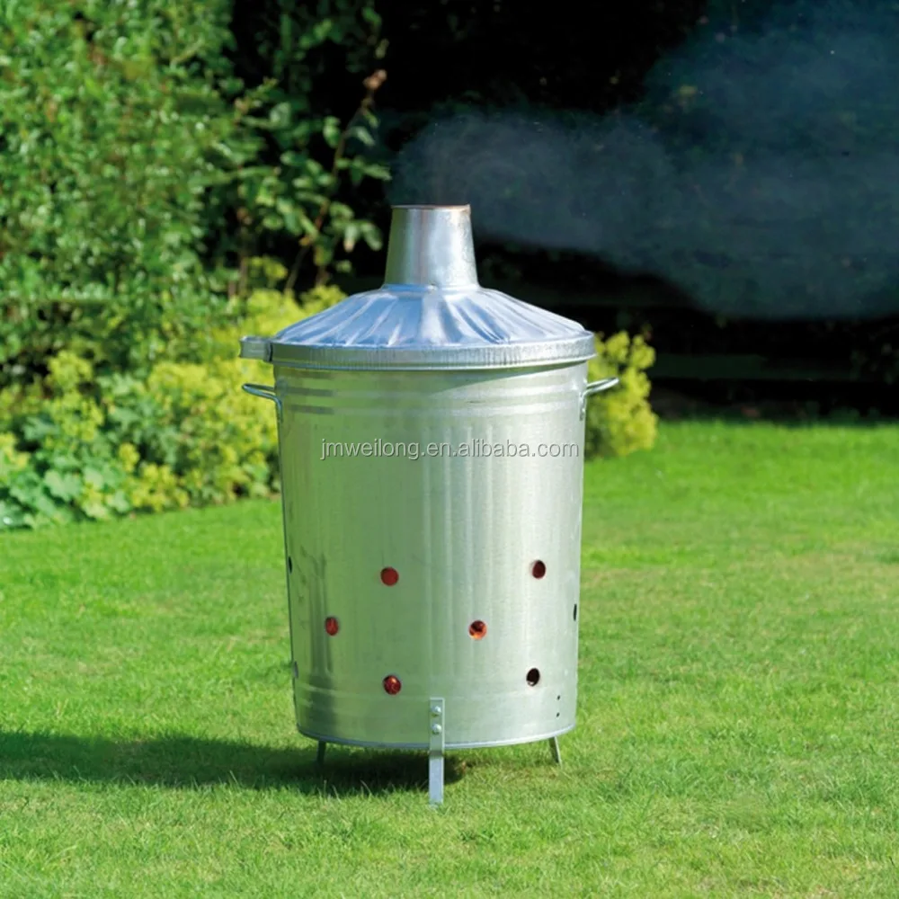 Fire Bin Galvanized Metal Incinerator Can Rubbish Waste Burner Can Grey