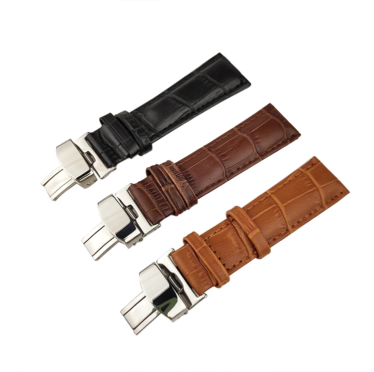 High quality butterfly buckle leather smart replacement watch strap