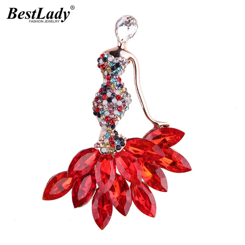 

8366 Barlaycs Pretty Dancing Girl Brooches Statement Jewelry Multi Color Sexy Women Scarf Buckles Wedding Rhinestone Brooches