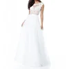 Lace Appliqued Bodice With Low Back And Chiffon Skirt Long Dress