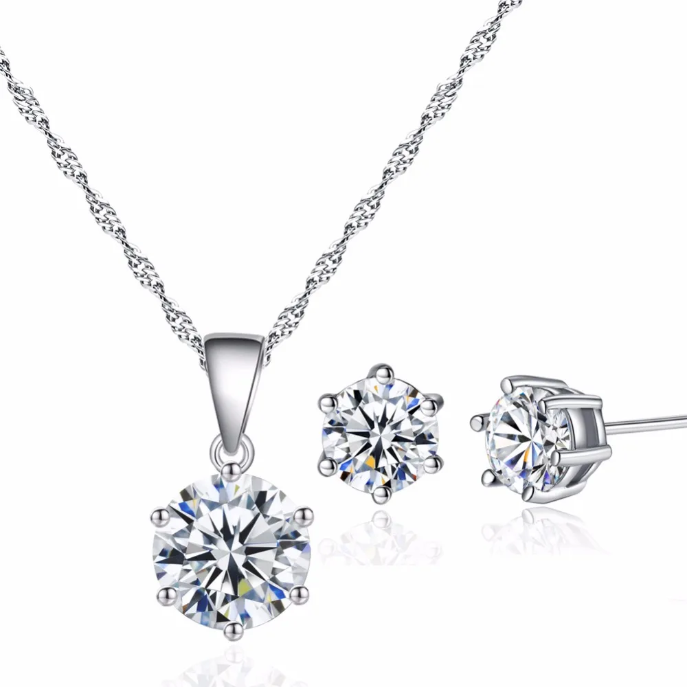 

Earring 6MM Necklace 8 MM Set Made With Fashion Diamond Jewelry Set, White