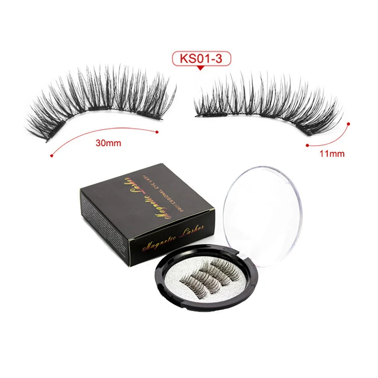 

KS01-3 Handmade No Glue 3D reusable Magnets Magnetic Natural long full Strip soft False Eyelashes Lashes with OEM logo service