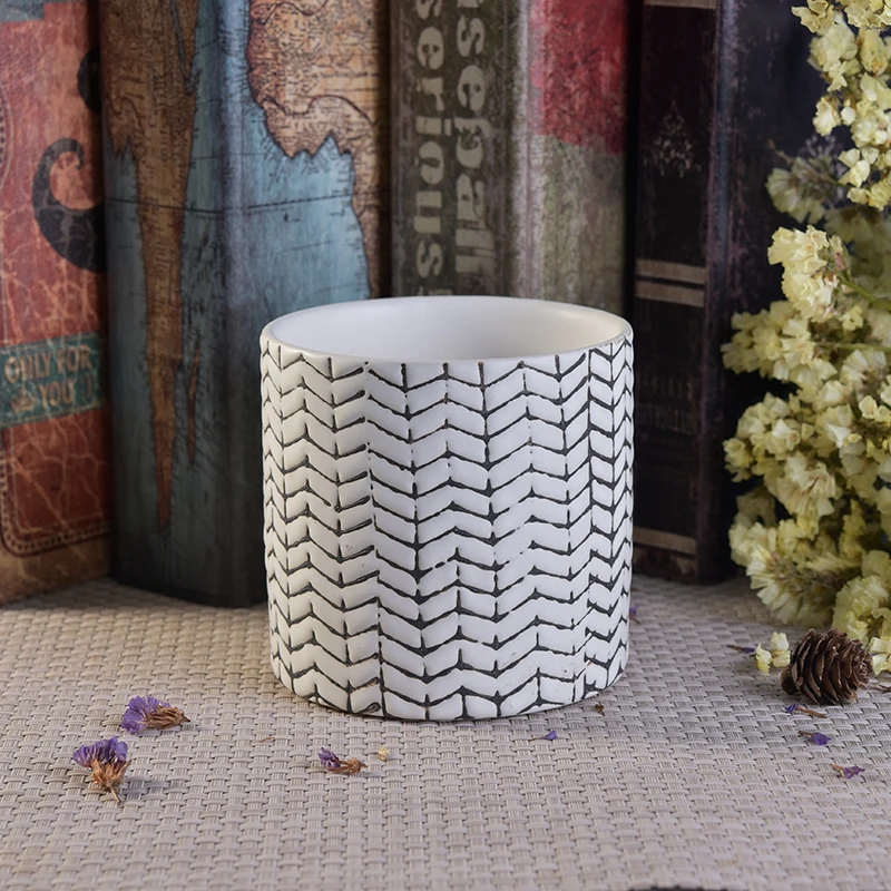 Woven pattern cylinder ceramic candle jars home decor wholesale