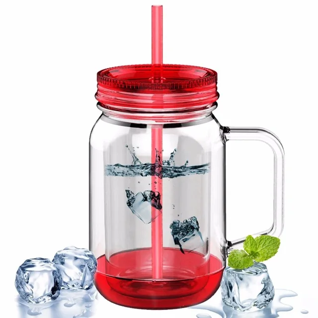 

Food grade wholesale Drinking double wall tumbler Mason Jar with handle plastic water bottle, Any color