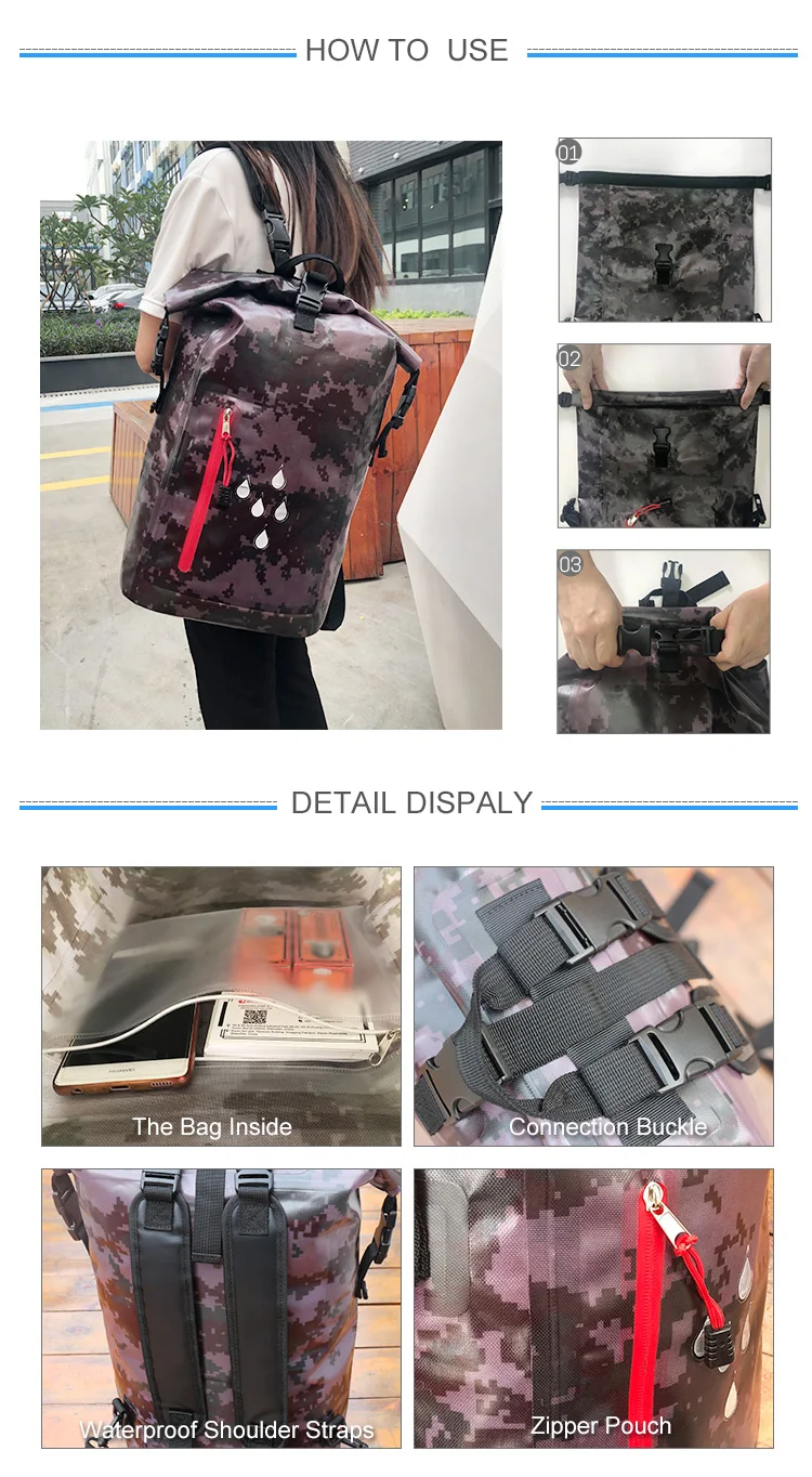 Stylish comfortable 20L TPU Casual waterproof dry backpack bag
