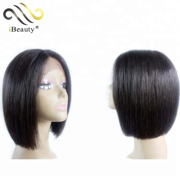 

Middle part lace front short human hair straight hair wigs