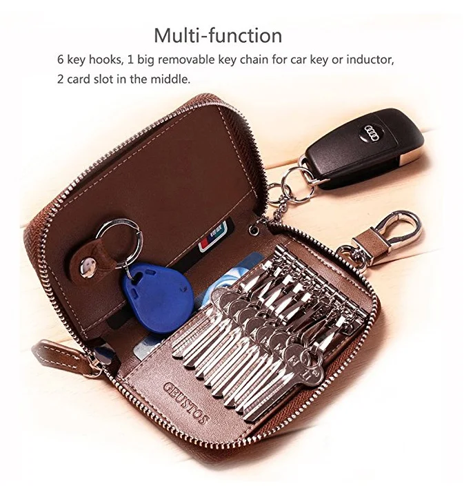 Leather Car Key Door Keys Holder 2 In 1 Wallet With 6 Rings Leather Key Holder Wallets Man Buy