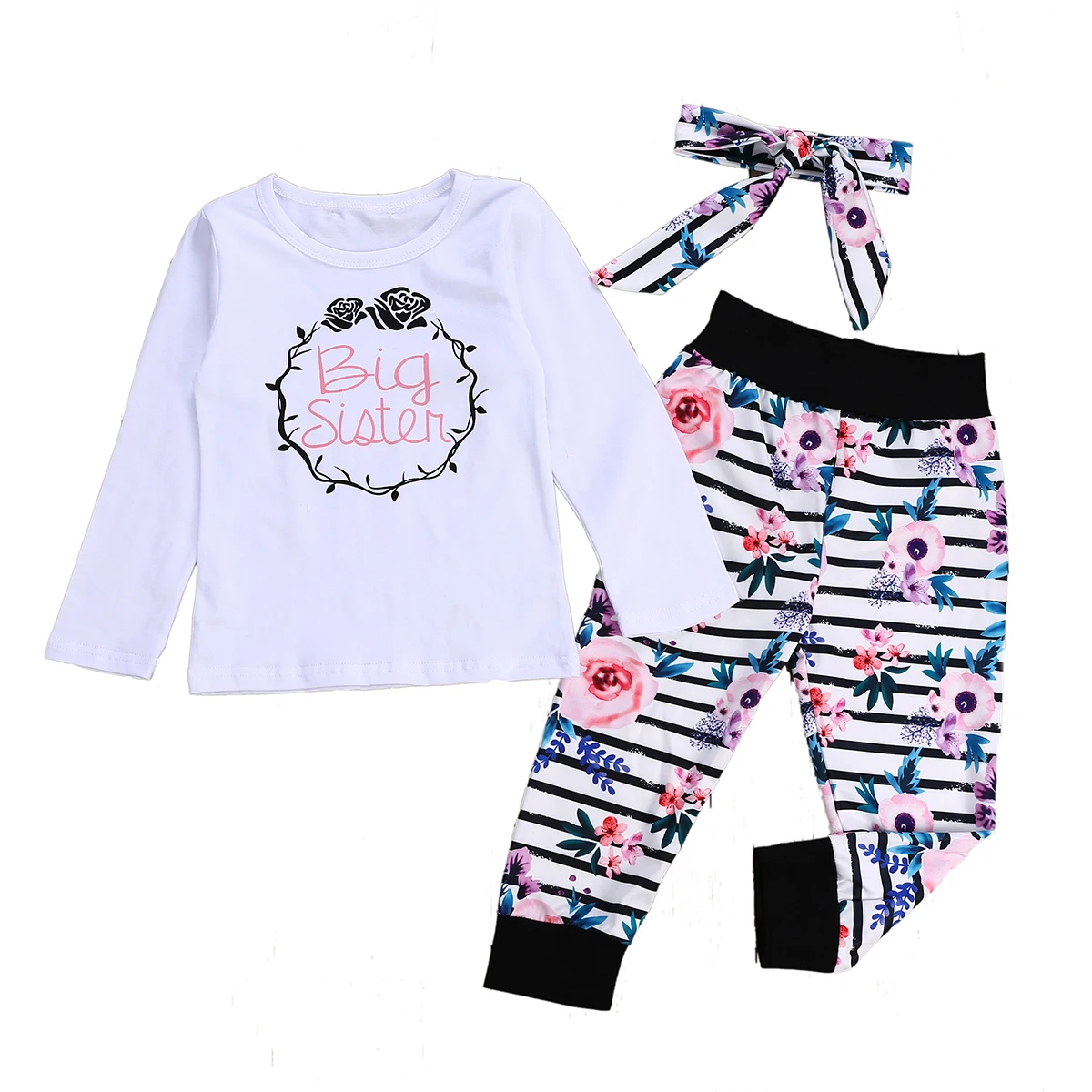 

Pair a simple top with striped pants girls printed cotton suits fashion kids clothing baby girl clothes set