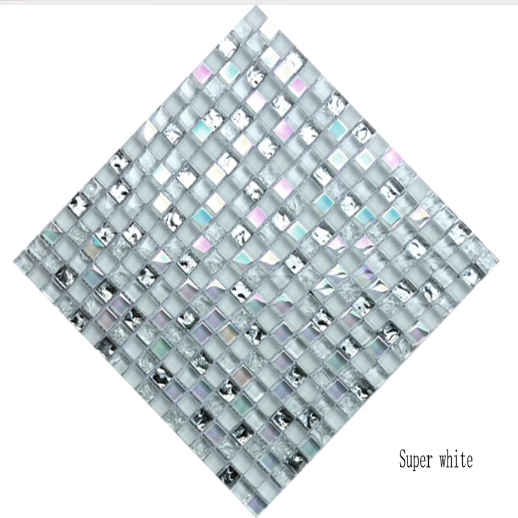 Trắng tinh thể thủy tinh Mosaic phòng tắm tường thiết lập gốm gạch