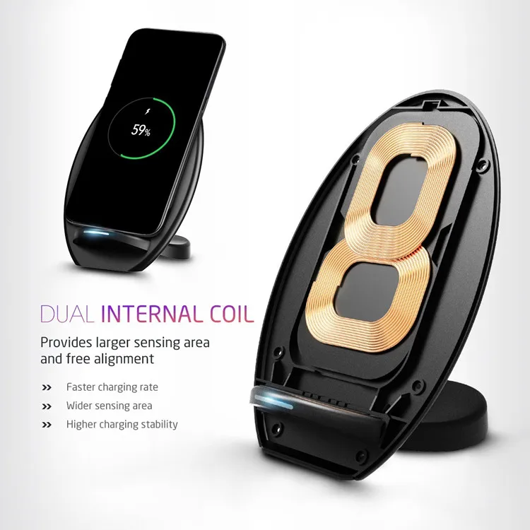 Qi fast wireless charger stand factory sailing temperature control charging for S8 S7 Ipone8