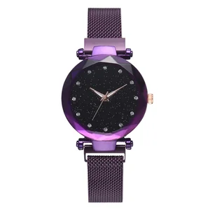 High Quality Fashion Women Luxury Magnet Watch Quartz Starry Sky Rhinestone Mesh Strap Bracelet Watches TW008