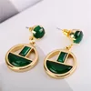 Gold Tone Round Circle Pendant Geometric Opal Stud Post Earrings