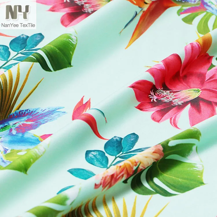 
Wholesale Custom Jungle Tropical Print Dull Polyester Stretch Matte Satin Fabric 